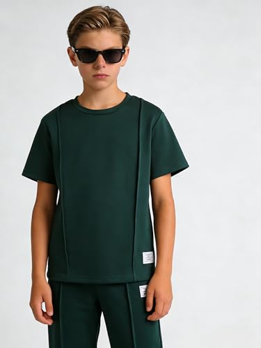 Image of OLMRJKD Boys 2 Piece Outfits Color Block Clothes Short Sleeve T Shirt and Camouflage Pants Summer Clothing Sets