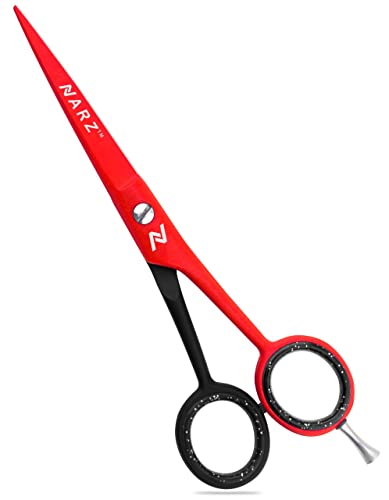 NARZ Professionelle Friseurschere für Friseure und Friseure, 15,2 cm, Edelstahl, Haarschneideschere für Damen und Herren (Rot / Schwarz) Cover