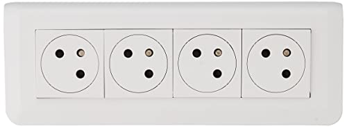 LEGRAND - Toma cuádruple de pared precableada con Terre Mosaic Surface Link de 45° - Toma 2P+T + marco de saliente + placa de acabado - Fabricado en Francia - Blanco