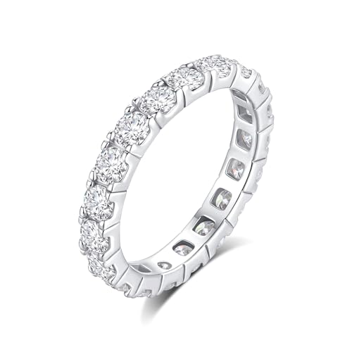 1.9-2.5 CTTW Moissanite Wedding Band Ring, 3mm Width Full Eternity Band Ring for Women, D Color VVS1 Round Moissanite Jewelry 925 Sterling Silver, Anniversary and Birthday Gift, All Size