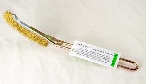 Yubonzai 9' Japanese Curved Head Brass Bristle Brush for Bonsai Trees Trunk, Branch, Bark, Shari...