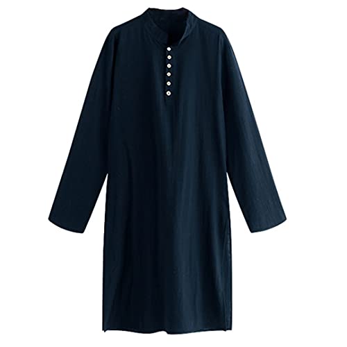 Men Muslim Kurta T-Shirt Long Sleeve Buttons Stand Collar Kaftan Blouse Robe2