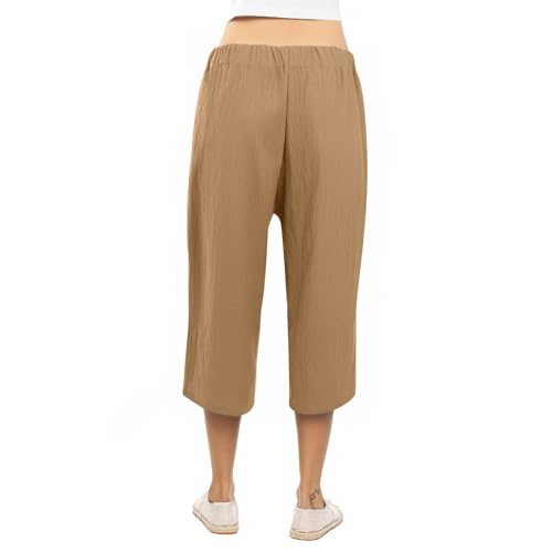 Capri Pants for Women Plus Size Linen Gaucho Pants with Knot Tie Casual Summer Crop Wide Leg Trousers Beach Outfits4