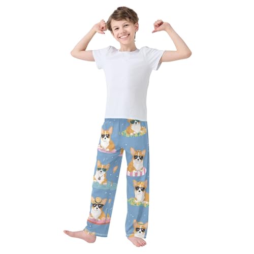 Funny Corgi Dog Boys Long Pants Soft Trousers Elastic Waist Kids Lounge Bottoms with Pockets S-XL3