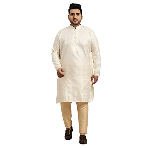 Sojanya PLUS (Since 1958), Men's Silk Blend Cream Self Design ONLY Long Kurta
