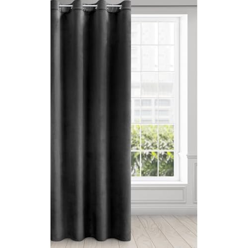 Eurofirany Rideau en Velours avec Oeillets - 1 Panneau, Traitement de Fenêtre Occultant, Rideaux pour Chambre, Cuisine, Salon, Super Doux, 140x250 cm, Noir