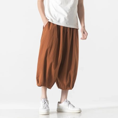 Summer Loose Pants Men's Harajuku Harem Cotton Linen Lantern Pants Vintage Casual Men Wide Leg Trousers4