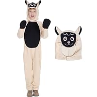IKALI Kids Sheep Costume, 2 Pcs Lamb Jumpsuit Hood Fancy Dress Up Animal Outfit for Girls Boys Christmas Nativity 4-6Y