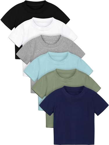 Poroka 6 Pack Baby Toddler Boys Solid Short-Sleeve Tee Shirts Infant Cotton T-Shirt with Crew Neck for Toddlers
