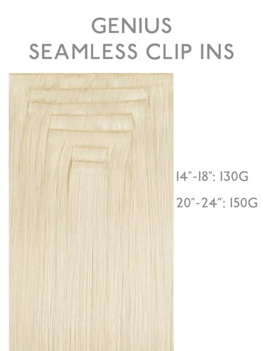 Image of WENNALIFE Invisible Edge Seamless Clip in Hair Extensions Real Human Hair | 16'' 130g 7pcs White Blonde. Ultra-Thin PU Weft, Easy, Comfortable Clip in Luxury Remy Hair Extensions