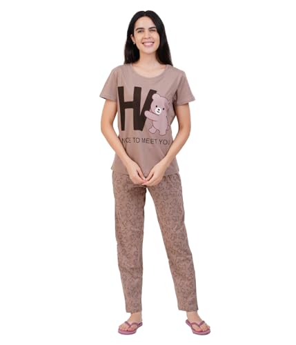Image of Women's Premium Cotton Print Night Suits - Comfortable & Stylish Pajama Set with Pockets