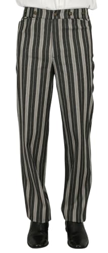 Historical Emporium Men's High Waist Towson Striped Cotton Blend Trousers, Victorian Western Pants with Suspender Buttons