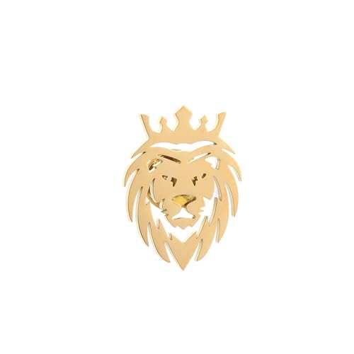 Image of Stainless Steel Animal Creative Crown Lion Brooches for Women and Men