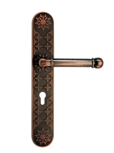 Image of Godrej Mortise Lock | Handle Lock Set for Main & Bedroom Door| Arsa Kalasam 350 mm Plate Handle | 240 mm Eco Lock Body | 60 mm Eco Pin Cylinder 1CK | Antique Copper| 5 Year Warranty