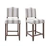 EALSON Farmhouse Bar Stools Set of 2 Counter Height Kitchen Barstools with Back Mid Century Modern Wooden Bar Chairs Linen Upholstered Island Stools for Home BarBistroPub 26 Inch Brown Stripe