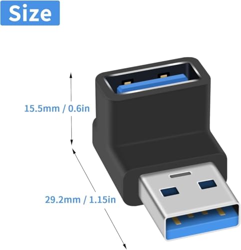 Image of Tobo 90 Degree USB 3.2 Adapter Up and Down Angle Type A Male to Female Connector USB L Shape Extender Supports 10Gbps Data Transfer & Charging PC, Laptop, Hard Drive, Keyboard TD-1075TC Pack of 1