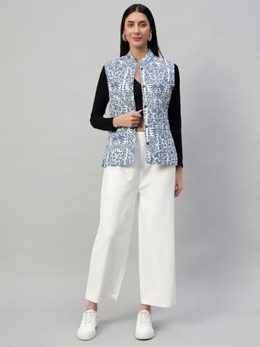 Image of Ravaiyaa - Attitude is everything Women's Floral Printed Reversible Quilted Jacket Coat Blazer Jacket Sleeve Less Waistcoat