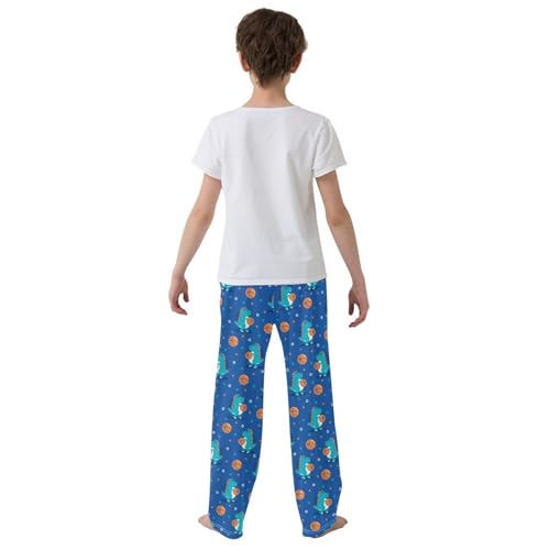 ZZXXB Dinosaur Basketball Boys Long Pants Soft Trousers Elastic Waist Kids Lounge Bottoms with Pockets S-XL3