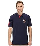 U.S. Polo Assn. Men's Multi Color Logo Solid Pique Polo, Classic Navy, Small