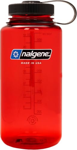 Image of Nalgene Wide Mouth Water Bottle | BPA-Free, Durable & Leak Proof, Lightweight Bottle for Hiking & Gym, Work & Travel, Red, 32 Ounces (Pack of 6)