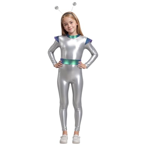 Disfraz infantil de cosplay para niña, astronauta, alien, robot de rol, juego de rol, disfraz de Halloween, vestido de tribunal, rendimiento inusual, Blanco, 5-6 Jahre