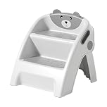 Foldable Step Stool for Bathroom Sink, Adjustable 2 Step Stool for Kids Toilet Potty Training Stool with Handles, Child Kitchen Counter Stool Helper, Plastic Ladder for Toddlers (Gray)