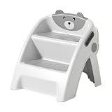 Faltbarer 2-stufiger Tritthocker für Kleinkinder mit Griffen, rutschfest Kunststoff Hocker für Waschbecken, Töpfchentraining, Kindertoilette und Küche (Grau)