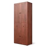 Qsun 72' Kitchen Pantry Storage Cabinet, Freestanding Kitchen Pantry Cabinet with Doors and 3 Adjustable Shelves