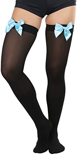 Image of ToBeInStyle Women's Opaque Long Thigh High Stockings w /Decorative Front Satin Bow