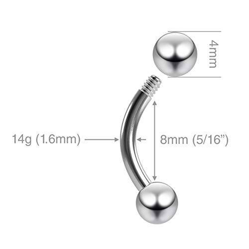 Evonix 3Pc 14G Curved Barbell Daith Rook Conch Labret Helix Lip Ring Tragus Eyebrow Cartilage 8Mm 5/16 #TOP1