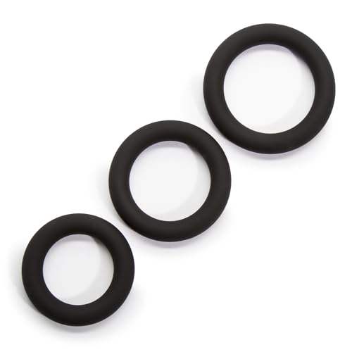 Lovehoney Get Hard Triple Cock Ring Set - Extra Thick Silicone Pleasure Set - 3 Sizes - Cock and Ball Rings for Men - Waterproof - Reusable - Black