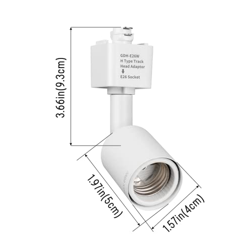 Mirrea H Type Track Lighting Head To E26 Medium Screw Base Adapter Light Direction Adjustable Pack Of 3 (White) #TOP3