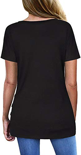 Jescakoo Black Shirts For Women Short Sleeve V Neck Tunic Tops Spring Solid Color L #TOP1