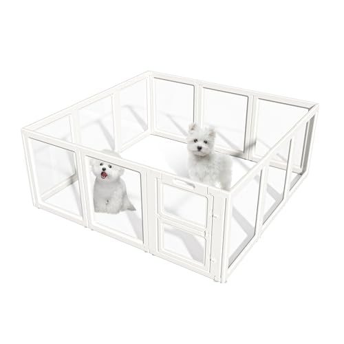 Clear Acrylic Dog Playpen Indoor,Transparent Dog Pen,Easy to Assemble and Clear pet Pen for Puppy Dog, Rabbit and cat,Sturdy and Easy to Clean Plastic