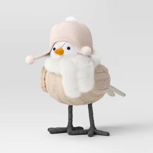 Featherly Friends 'Gezellig' Fabric Christmas Bird Figurine in Pink Hat and White Faux Fur Scarf - Wondershop