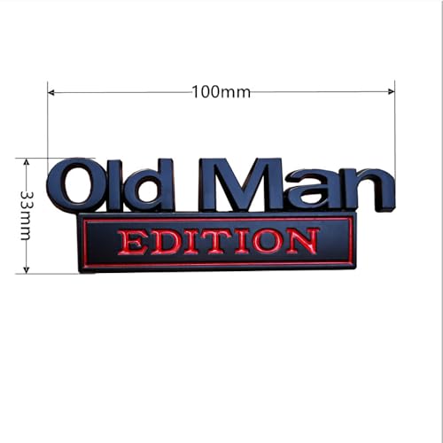 Image of 2pcs Metal Old Man Edition Emblem 3D Badge Fit for Universal Car Truck SUV Side Rear Front Hood Trunk Door Decal Sticker (Black Red)