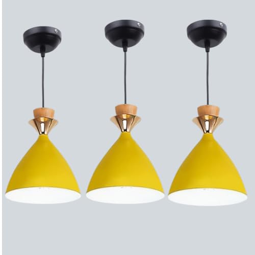 Image of Modern Yellow Dome Hanging Pendant Light for Ceiling, Aluminium, Antique Decor, E-27 Holder, (Bulb is not Included) Pack of 3