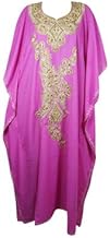 Mogul Interior Women's Embroidered Caftan Long Loose Travel Kaftan Pink Boho Muumuu Kimono Maxi Dress L-3XL