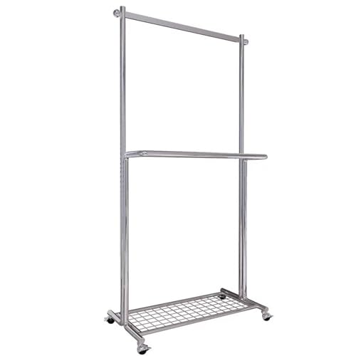 Percheros burro Perchero De Doble Varilla Con Ruedas, Perchero Plateado De Acero Inoxidable Con Estantes, Organizador De Armario Portátil Para Dormitorio Y Sala De Estar, Estante De(Size:150X40X170CM)