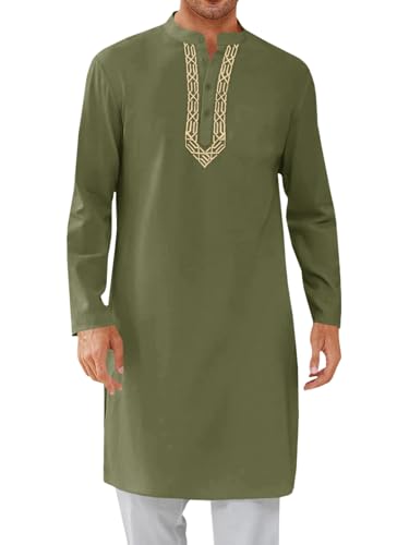 Runcati Mens Kaftan Thobe Button Down Casual Henley Shirts Long S...