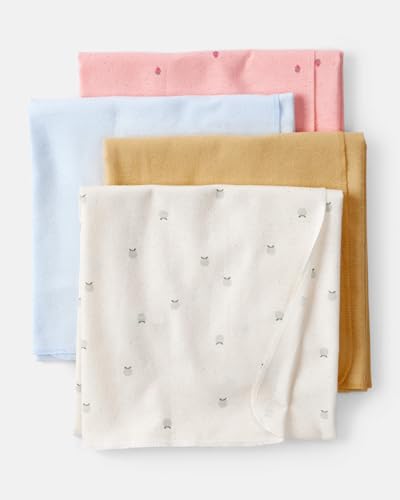 Carter's Baby Unisex Receiving Blankets 4-Pack, Soft Breathable Cotton Swaddle & Stroller Covers Lightweight Nursery Essentials 40” x 30" (Ivory/Yellow/Blue/Pink)