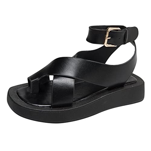 ZTFYKLIN Sandalias Mujer Verano Cómodos Y Gruesos Zapatos Casuales Cruzados De Con Correa Para El Dedo Del Pie, Romanas Primavera Mujer, Sexy (Black, 40) Comodas Women Sandals Summer Cuñas Cuña