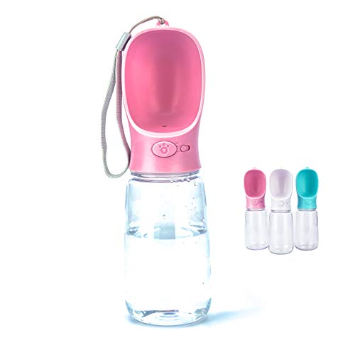 ProYearn Portable Dog Water Bottle, 550ml / 18.6 oz Water Bottle with Drinking Feeder for Dogs, Water Dispenser for Dogs in Walking, Hiking & Traveling (Pink), Green