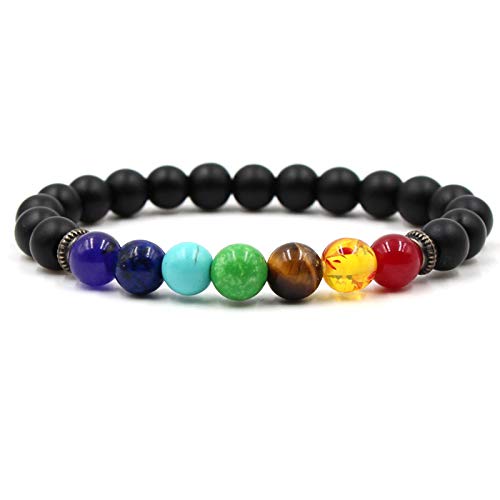 Bracelet en pierre naturelle de 8 mm aux finitions givrées et perles de chakra épurées