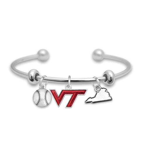 From the Heart Virginia Tech Hokies Baseball Accent Charm Team Traditions Cuff Bracelet with Team Color Logo, Baseball and State Accent Charm Officially Licensed Jewelry Fan VT