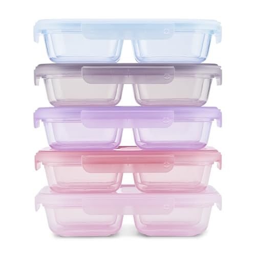 Image of Ello Snap & Nest 10-Piece 2 Cup Plastic Divided Snack Pack Set, Reusable Food Containers for Healthy Eating, Freezer, Dishwasher Safe, Berry Fields