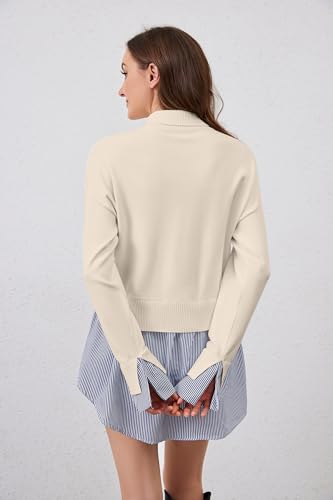 Image of Turtleneck Asymmetrical Sweaters for Women Patchwork 2 in 1 Pullover Knit Sweater Slit Button Down Shirt 2026 Fall