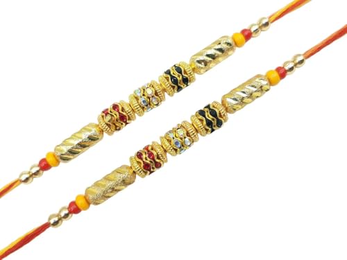 Rakhi Bracelet Multi Color beautiful diamond & Golden Beads- thread Raksha bandhan Rakhi Gift for Your Brother, Gift Bracelet Wrist bands for loving Brother, Sister & Father - Set of 2 by Arvnika - Used condition - US$5.87