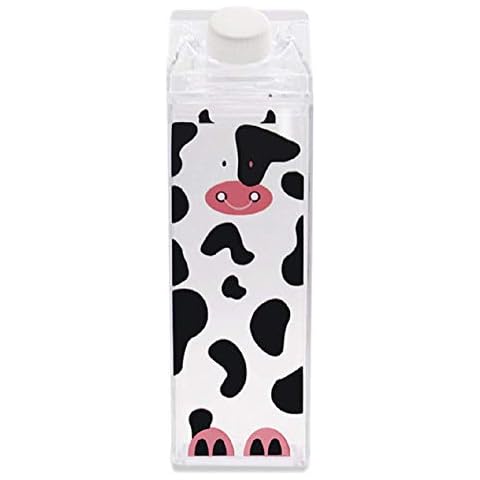 MiawPay Milk Carton Water Bottle 17oz (500mL) Plastic Clear Square Milk Bottles No BPA Leakproof Water Bottle Portable Reusable Milk Carton Shaped Juice Bottle Perfect for Fitness Gym Camping Sports Cover