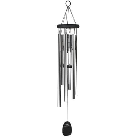 Woodstock Wind Chimes Pachelbel's Canon in D, Silver Aluminum Tubes, Medium 32 - Inch, Deep Toned Windchime for Outdoor Decor for Garden, Patio, Porch Cover